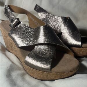 Clarks Gold Metallic Wedges with Textured Finish